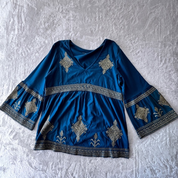 Soft Surrounding Relax Top Turquoise Gold Embroidered Entertaining - Picture 7 of 11